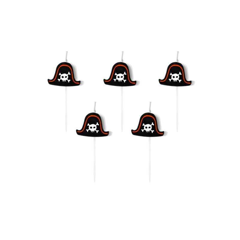 5 Bougies d'anniversaire sur pic chapeaux pirates 2 cm  