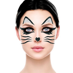 Tatouages paillet√©s chat noir et argent  