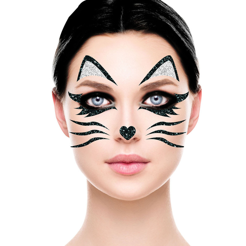 Tatouages paillet√©s chat noir et argent  