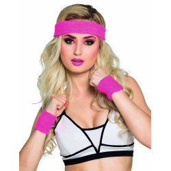 Bandeau et poignets roses 80's adulte  
