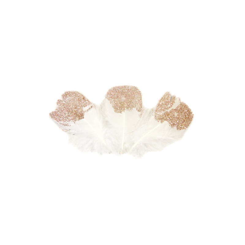 25 plumes paillet√©es blanches et rose gold 7,5 cm pour d√©coration  