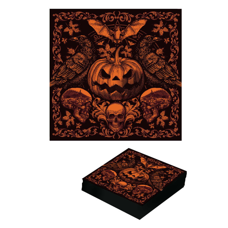 20 Serviettes citrouille gothique 16 x 16 cm  