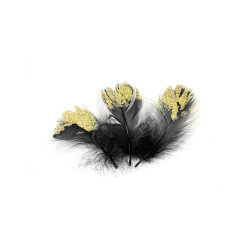25 plumes paillet√©es noires et dor√©es 7,5 cm charleston  