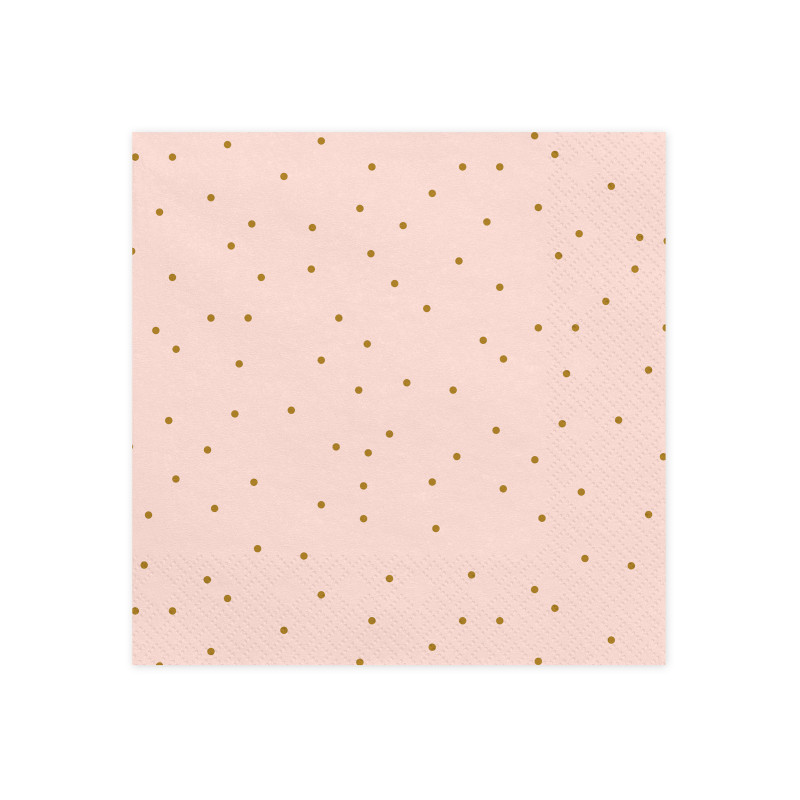 20 Serviettes en papier roses p√¢les √† pois dor√©s 33 x 33 cm  