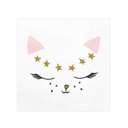 20 Serviettes en papier chaton blanc 33 x 33 cm  