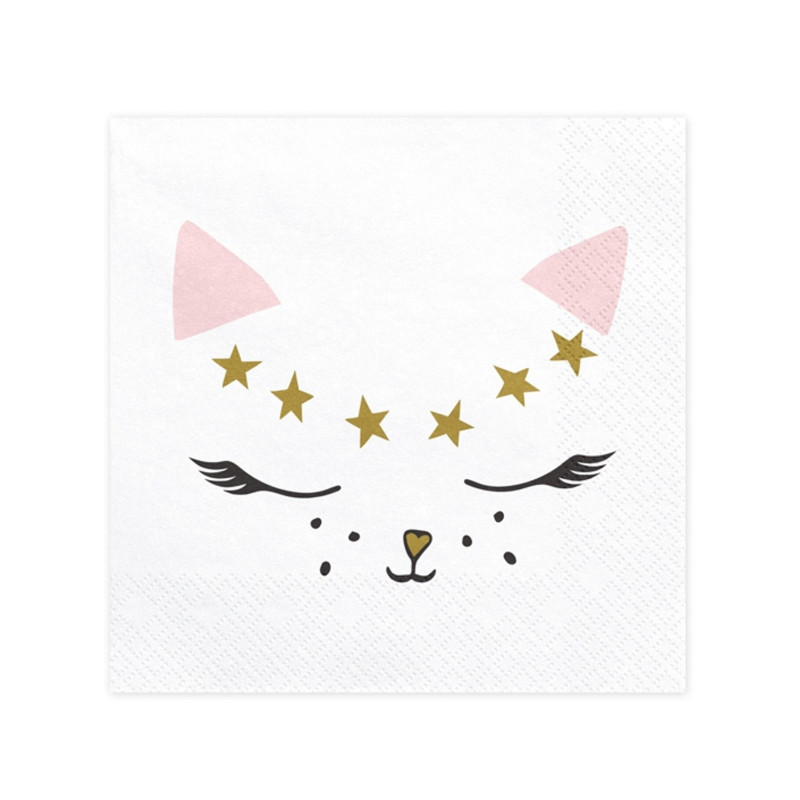 20 Serviettes en papier chaton blanc 33 x 33 cm  