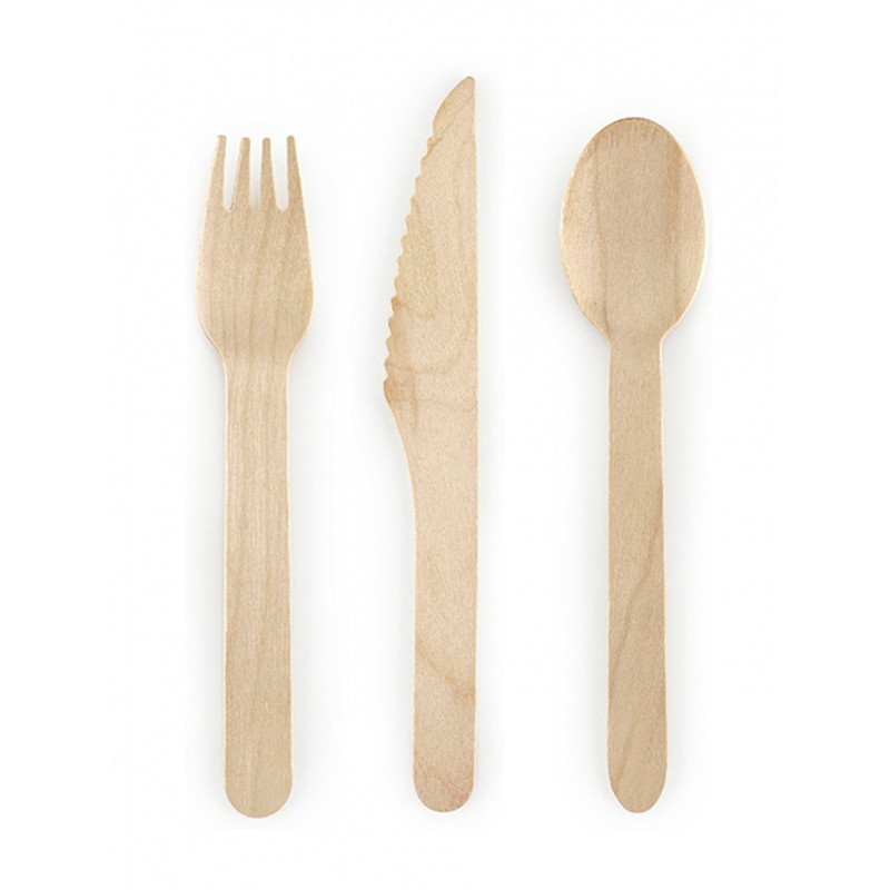 18 couverts en bois 16 cm assortis naturels  