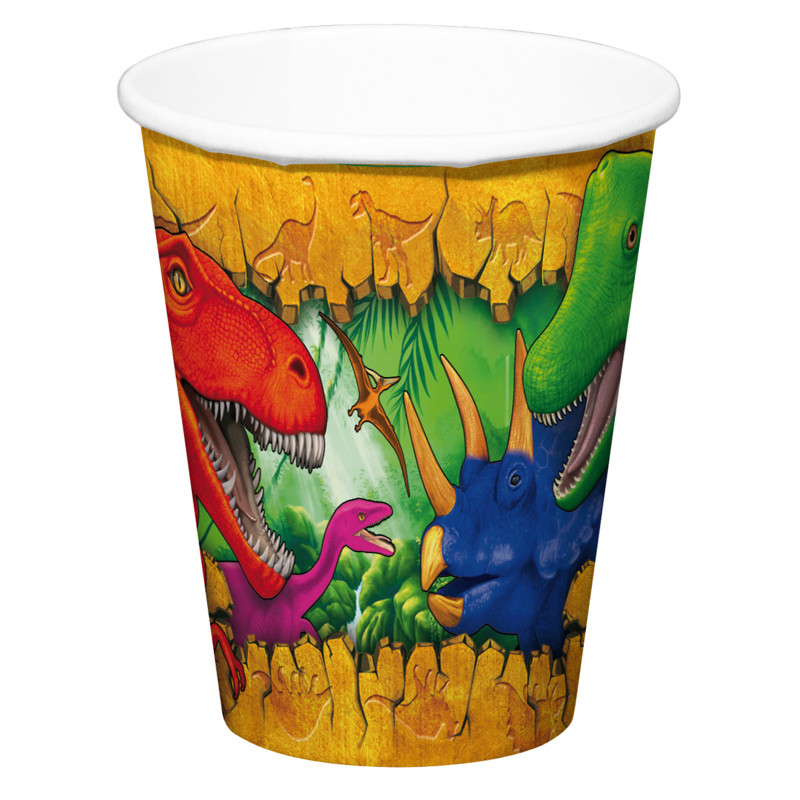 6 Gobelets en carton Dinosaures 250 ml  