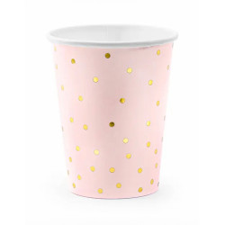 6 Gobelets en carton rose p√¢le et pois dor√©s 260 ml  
