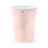 6 Gobelets en carton rose p√¢le et pois dor√©s 260 ml  