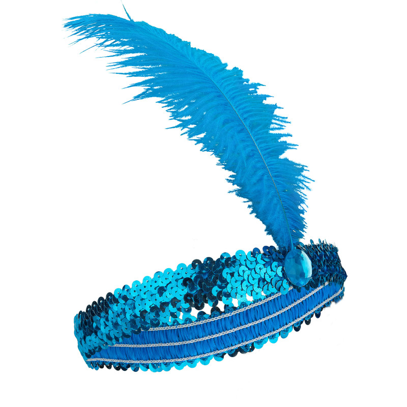 Bandeau Charleston √† sequins et plume bleu femme  