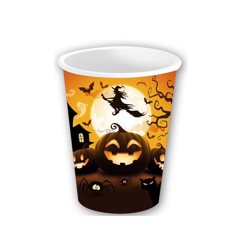 6 Gobelets en carton citrouille d'Halloween 240 ml  