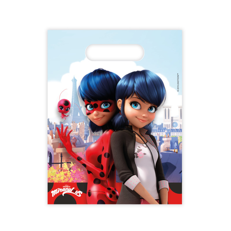 6 Sacs cadeaux Miraculous Ladybug 23 x 16,5 cm  