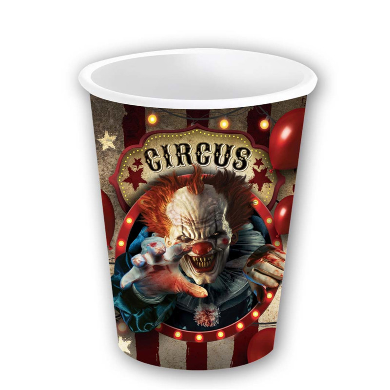 6 Gobelets en carton clown d'Halloween 240 ml  