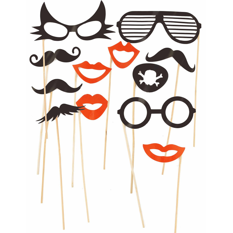 Kit photobooth 12 pi√®ces lunettes et moustaches  