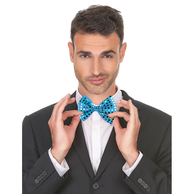Noeud papillon turquoise avec sequins adulte  