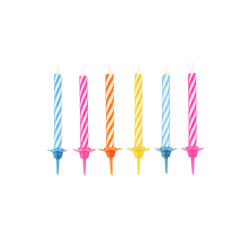 10 bougies anniversaire color√©es avec bob√®ches 6 cm et supports  