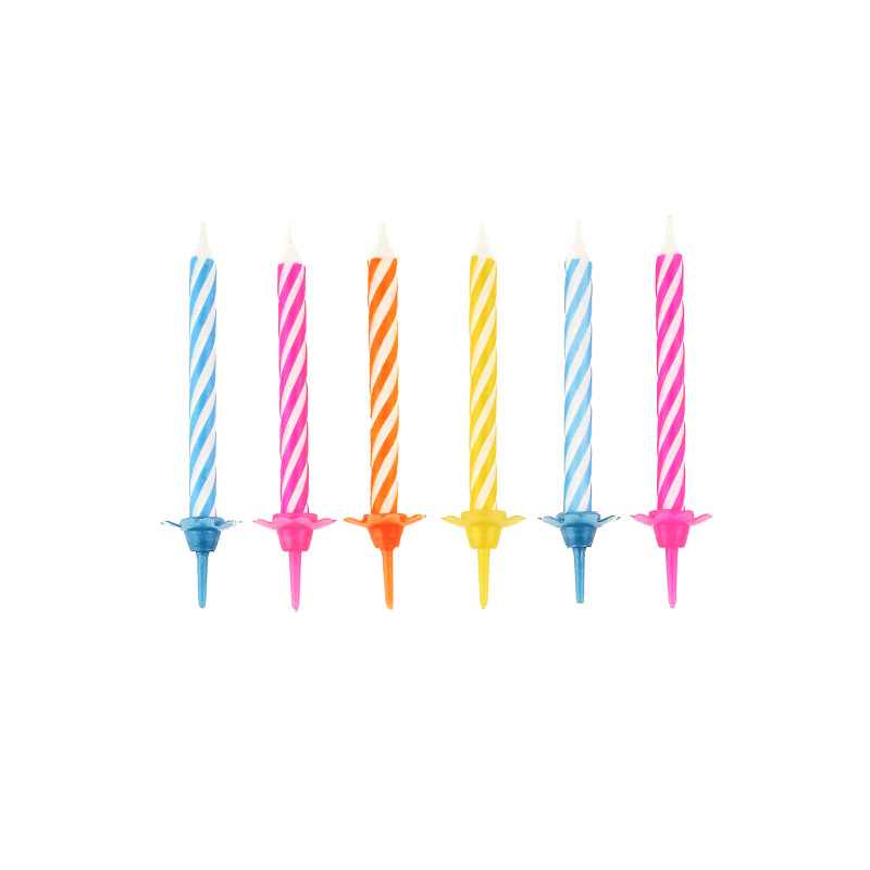 10 bougies anniversaire color√©es avec bob√®ches 6 cm et supports  