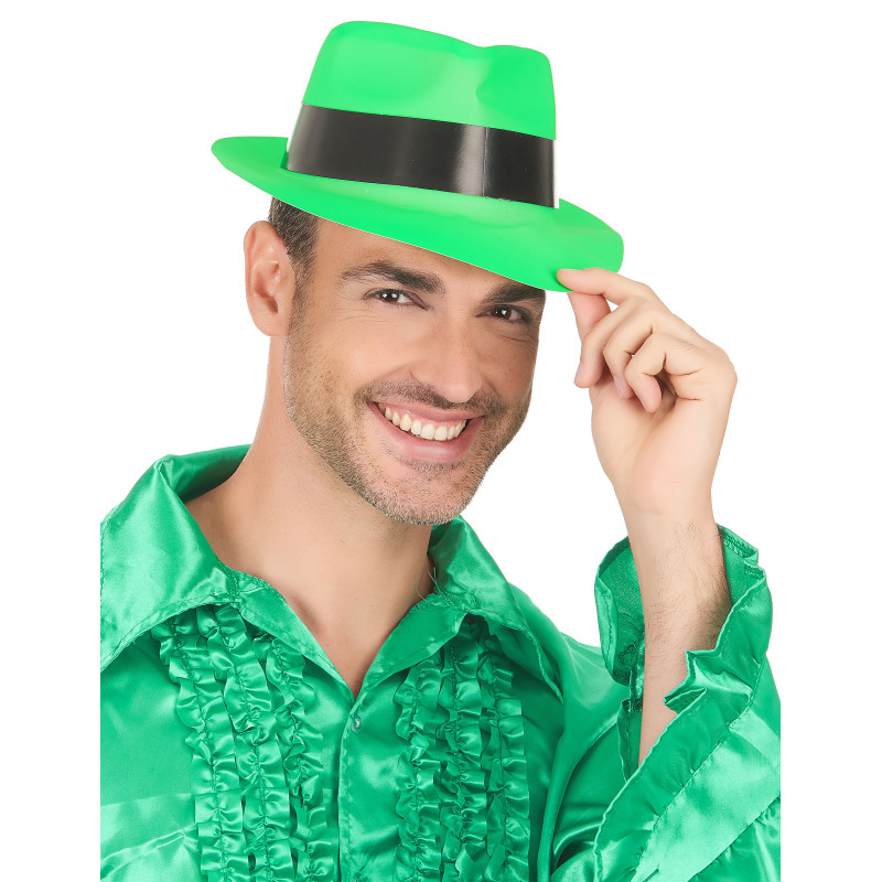 Chapeau gangster vert fluo adulte  
