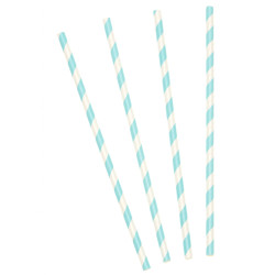 10 Pailles en carton ray√©es bleu pastel 19,5 cm  
