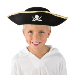 Chapeau de Pirate Enfant noir à galon doré - Déguisement pirate enfant carnaval The Duck