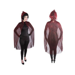 Cape de Sorcière Adulte noir avec toile d’araignée rouge