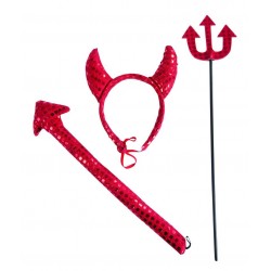Kit de diable Rouge Adulte : serre-tête. queue et trident