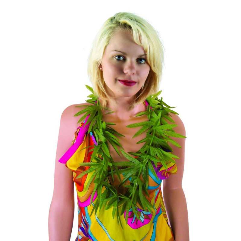 Collier Feuilles de Cannabis Vertes Adulte - Déguisement humoristique carnaval the duck