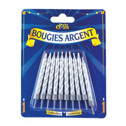 Bougies Argent avec bobèche - Blister de 10