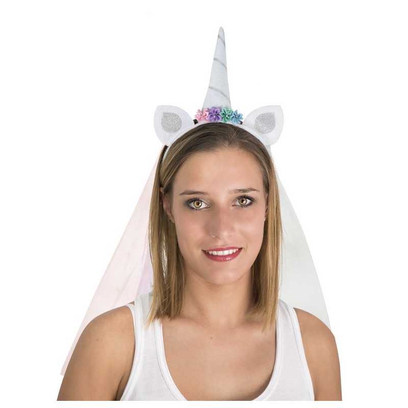 Serre-tête de Licorne Blanc Adulte avec voilette - déguisement licorne carnaval the duck