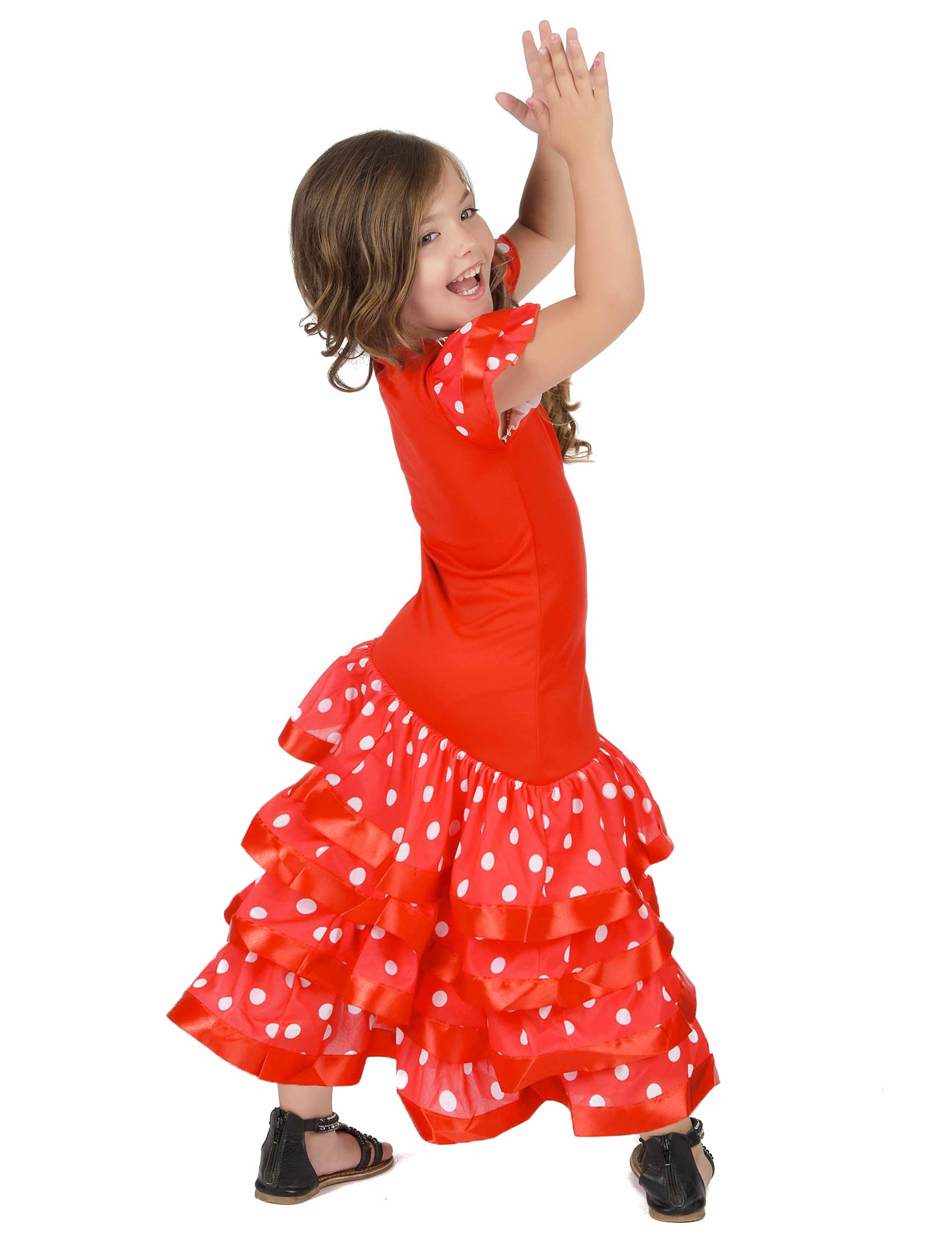 Deguisement Danseuse Flamenco Rouge a Pois Blanc Fille Jadeo